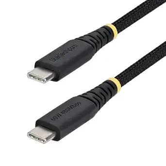 Startech 1ft/30cm Usb-C To Usb-C Braided Charging Cable (usb2cc1ftncbr) - Usb 2.0, Rugged Nylon And Tpe Jacket, Dual-Layer, Laptop, Male To Male, Black, Charge And Sync, 480mbps, No Video, 60w Pd