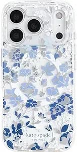Kate Spade New York Iphone 17 Pro Case - Flowerbed Blue Gems - Compatible With Magsafe - Lightweight Designer Case For Iphone 17 Pro With Anti-Scratch Coating And Flowerbed Blue Design