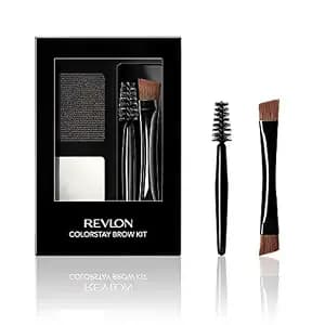 Revlon Colorstay Brow Kit, Includes Longwear Brow Powder, Clear Pomade, Dual-Ended Angled Tip Eyebrow Brush & Spoolie Brush, Soft Black (101), 0.08 Oz