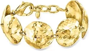 Ross-Simons Italian 14kt Yellow Gold-Plated Hammered Disc-Link Bracelet. 7 Inches