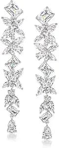 Ross-Simons Rhodium-Plated Floral Drop Earrings With 11.90 Ct. T.W. Czs