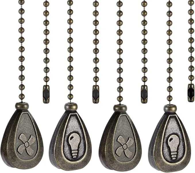 4 Pack Bronzed Ceiling Fan Pull Chain Extension, 12'' Decor Light Fans Icon - Classic Drop Shaped Pendant Pull Chains For Ceiling Fans And Lights, Fan Pulls Extenders With Connector (2 Light And 2 Fan)
