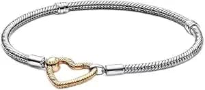 Pandora Moments Heart Closure Snake Chain Bracelet - Compatible Moments Charms - Gift For Her - Sterling Silver Shine With Cubic Zirconia - With Gift Box