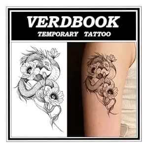 Semi Permanent Dragon & Flowers Pattern Tattoos Women, 2 Sheets - Waterproof Realistic Dragon & Flowers Pattern Temporary Tattoos Lasting 7-15 Days For Adults Pool Beach Festival Party