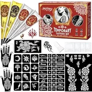 Temporary Tattoos Kit, Waterproof Fake Tattoos With Tattoo Inks 4 Pcs 3 Color (1 Black,1 Maroon 2 Cherry Red), Temporary Tattoo Stencil Set For Women Men Kids, Party Festival Christmas Gift