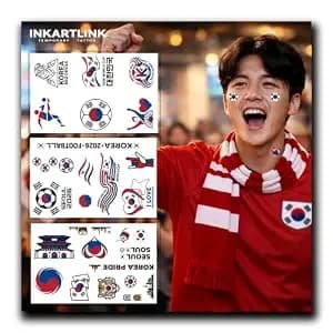Inkartlink 3 Sheets Korea Flag Temporary Tattoos, Realistic Waterproof - Semi Permanent Tattoo, Body Stickers For Women & Men, Last 7-15 Days, Party Favors, Non-Reflective, Exquisite Packaging