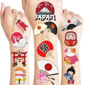 96pcs Japanese Temporary Tattoos Pre-Cut Themed - Japan Birthday Party Decorations, Party Supplies Favors, Sushi Lantern Tattoo Stickers, For Boys Girls Kids