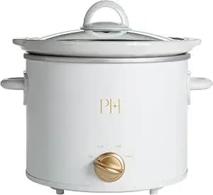 Paris Hilton 3.5-Quart Manual Slow Cooker, Naturally Nonstick Stoneware Ceramic Insert, Three Settings (Low, High, Warm), Dishwasher Safe Family Size Slow Cooker, White