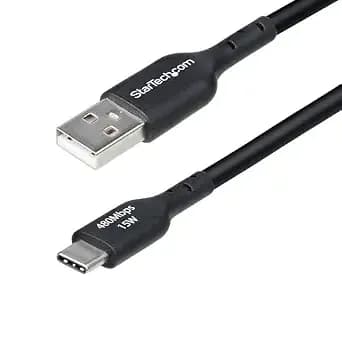 Startech 15ft (4.5m) Usb-A To Usb-C Charging Cable, Charge & Sync, 3a, Usb 2.0, Tpe Jacket, Black Usb Charging Cord