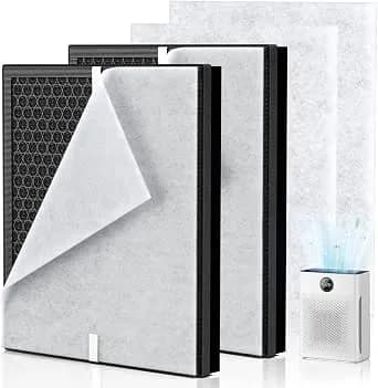 pr1 Replacement Filter For Mooka pr1 Air Purifier For Home Large Room - 3-In-1 2 Pack Efficient Particulate & Activated Carbon With 4 Washable Non-Woven Fabric pr1 Filter For Pet Dander, Somke