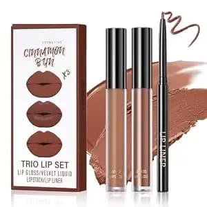 3 In 1 Brown Lip Gloss Lip Liner And Lipstick Set（Whiskey Honey） - Non-Stick Cup Brown Lip Stain,Long Lasting Waterproof Liquid Lipstick,Moisturizing Lip Kit For Women,Matte Lip Stain Makeup