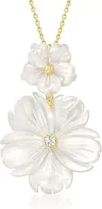 Ross-Simons Mother-Of-Pearl And .10 Carat White Topaz Flower Pendant Necklace In 18kt Gold Over Sterling. 16 Inches