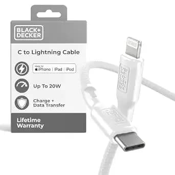 Black+Decker Usb C To Lightning Cable - Fast Compatible Iphone Lightning Cable - Durable Braided Type C Iphone Charger Cord - For Travel And Daily Use - Multiple Colors And Lengths - 3ft