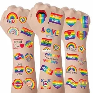 Oiomniv Pride Temporary Tattoos, Waterproof Rainbow Face & Body Tattoos - Easy To Apply & Remove, Skin Safe Lgbtq Pride Accessories For Parade, Festival, Party And Pride Month