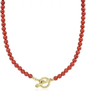 Ross-Simons 6-6.5mm Carnelian Bead Toggle Clasp Necklace In 18kt Gold Over Sterling