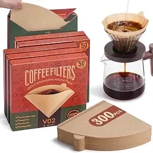 300pcs Coffee Filters #2, Disposable Unbleached v60 Coffee Filter 2-4 Cup - 6 Individual Value Packs For Easy Storage, Compatible With Pour Over Coffee Dripper, Drip Coffee Makers