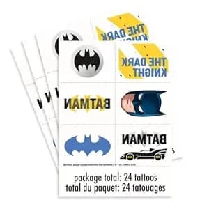 Batman Multicolor Tattoos (Pack Of 24) - Assorted Design Tattoos Party Favors For Kids