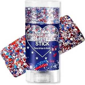 Patriotic Body Glitter Stick, Waterproof Face Glitter Gel, Chunky Glitter Face Paint, 4th Of July Red White Blue Sequin Hair Glitter Makeup For American Pride Usa Flag Makeup For Independence Day