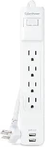 Cyberpower p406u Surge Protector - 500j/125v, 15a, 4 Outlets, 2 Usb-A Charging Ports, 6 Foot Cord, White, Ul Listed
