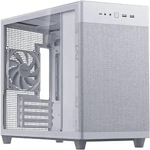 Asus Prime ap201 White Micro Atx Pc Case, Sff Ready Compact Design, Pre-Installed Fan, Tool-Free Side Panels, 360mm Radiator Support, Gpu Support Up To 338mm, Atx Psu Compatible, 2 Year Warranty