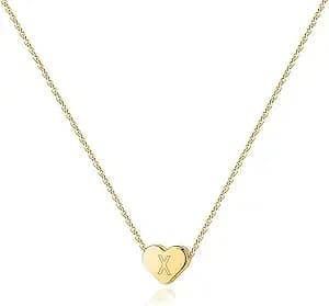 Pavoi 14k Gold Plated Tiny Heart Necklace - Dainty Necklace For Women - Personalized Letter Heart Choker - Adjustable Slider