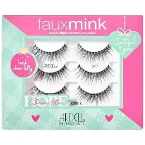 Ardell Faux Mink Lashes 817 – Soft Fluffy Wispy Strip Lashes For Natural Look False Eyelashes With Bonus Duo Adhesive, Cruelty-Free, Holiday Gift Set, 3 Pairs