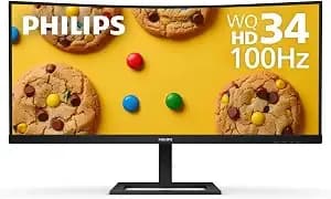 Philips 34 Inch Ultrawide Curved Computer Monitor, Wqhd 3440x1440, Usb-C Charing, 100hz, 1ms Mprt, Va Panel, Built-In Speakers, Height Adjustable, 4 Year Advance Replacement Warranty, 346e2cuae