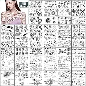 60 Sheets Small Temporary Tattoos, Fake Tattoos For Adults And Kids, Celestial Moon Stars Birds Flowers Butterflies Infinity Symbols Tattoo Sticker
