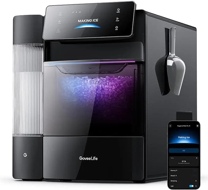Goveelife Smart Nugget Ice Maker Pro, 60lbs Daily, 6-Minute Ice, 40db - Ultra-Quiet With Ai Noiseguard, App & Voice Control, Self-Clean, 3.5lbs Basket & Dual Water Tanks, For Home Kitchen, Party