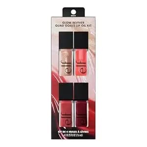 E.L.F. Glow Reviver Quad Goals Lip Oil Kit - 4 Hydrating, Non-Sticky Glossy Tinted Lip Oils, Lip Gloss Set, Moisturizing Lip Care, Vegan & Cruelty-Free
