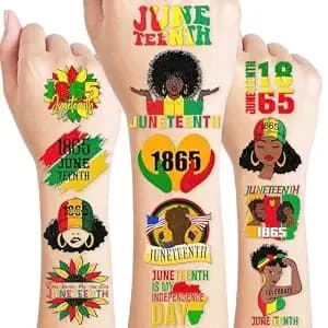 96 Pcs Juneteenth Temporary Tattoos Pre-Cut For Kids - African American Party Decorations Decor Party Favors, Black History Party Supplies, Juneteenth Accessories Women