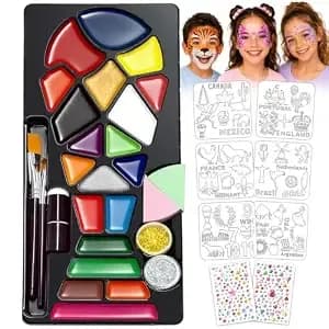 20 Colors Face Painting Kit For Kids & Adults, Non‑Toxic Face Paint Set - Complete Face Paint Kit With Brushes, Stencils And Gems, Easy Apply & Remove For Halloween, Cosplay, Parties And Festivals