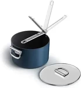 Joseph Joseph Space 5.4qt Nonstick Sauce Pan With Lid & Folding Handle, Ceramic Coating, Induction & Oven Safe