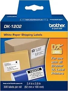 Brother Genuine Dk-1202 Die-Cut Shipping Paper Labels, Long Lasting Reliability, 300 Labels Per Roll, (1) Roll Per Box