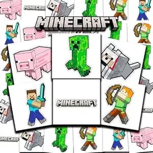 Minecraft Tattoos For Kids Party Favors Bundle - 72 Pc Individual Tattoos - 2" Pre-Cut Minecraft Temporary Tattoos For Kids Boys Girls Bulk (Creeper Steve Alex Minecraft Birthday Party Supplies)