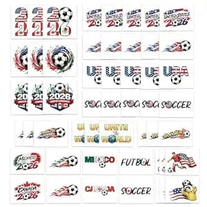 World Soccer 2026 Temporary Tattoos - Usa Mexico Canada Football Theme - Watch Party Favors - Soccer Fan Tattoos - 52 Pack