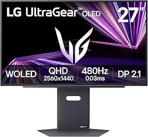 Lg 27gx790a-B 27-Inch Ultragear Oled Gaming Monitor Qhd 1440p 480hz, 0.03ms, Displayport 2.1, True Black 400, Nvidia G-Sync, Amd Freesync Premium Pro, Hdmi, Usb, Tilt/Height/Swivel/Pivot Stand, Black