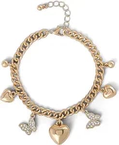 Jessica Simpson Gold-Tone Charm Bracelet For Women Adjustable - Chunky Bracelet With 7 Charms
