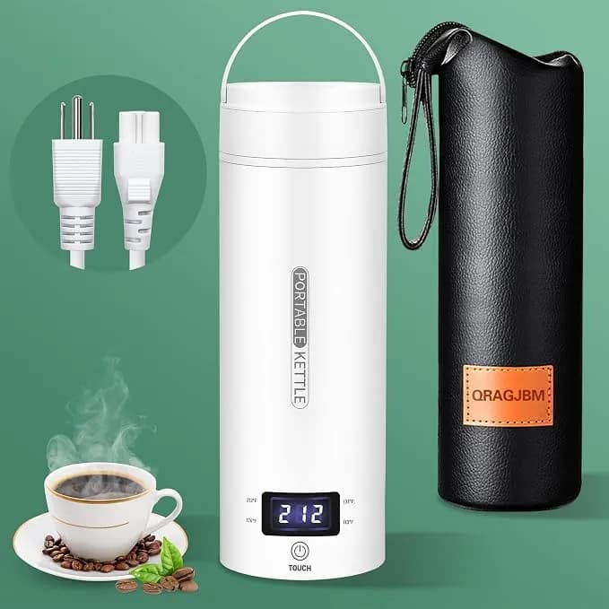 Qragjbm Portable Electric Kettle Travel, 120v, 450ml, 4 Temperature Control - 304 Stainless Steel Lining, Auto Shut-Off, Boil Dry Protection, Bpa-Free, Lightweight, For Hotel And Office (White)