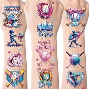 Ice Cream Drip Temporary Tattoos, 8 Sheets Funny Ice Cream Baseball Theme Birthday Party Decoration, Colorful Baseball Tattoo Stickers For Sport Teams Activity Party Favors Gifts School Prizes Rewards