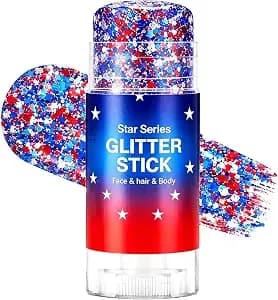 Patriotic 4th Of July Body Glitter Stick, Hair Glitter For Kids, Red White And Blue Star Face Glitter Stick, Usa Flag Makeup For 250th Independence Day Accessories, 4th Of July Outfits For Women