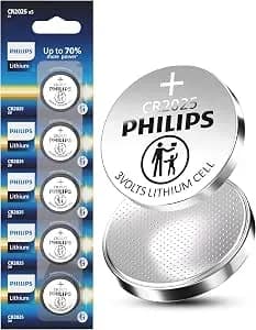 Philips 3v Lithium cr2025 Coin Cell Batteries 5 Count, Long-Lasting Power With 10 Year Storage, Leak-Proof & Child-Safe Packaging For Car Key Fobs, Smart Locks And Household Electronics