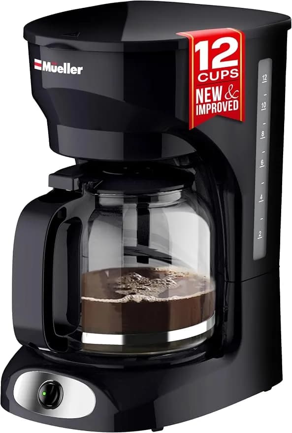 Mueller 12-Cup Drip Coffee Maker - Borosilicate Carafe, Auto-Off, Reusable Filter, Anti-Drip, Keep-Warm Function