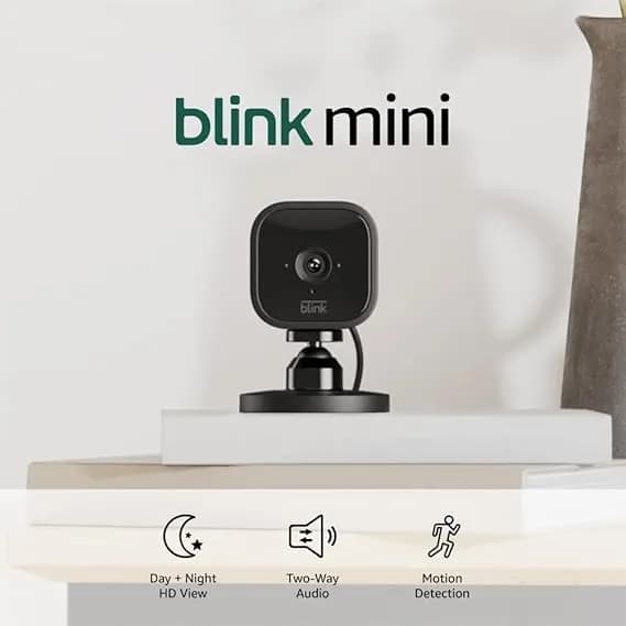 Blink Mini - Compact Indoor Plug-In Smart Security Camera, 1080p Hd Video, Night Vision, Motion Detection, Two-Way Audio, Easy Set Up, Works With Alexa – 1 Camera (Black)