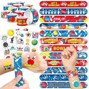 60 Pcs Bowling Party Favors Set - 36 Temporary Tattoos Sticker & 24 Slap Bracelets For Kids, Perfect For Birthday Parties, Classroom Rewards And Gifts
