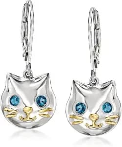 Ross-Simons 0.20 Ct. T.W. London Blue Topaz Cat Drop Earrings In Sterling Silver With 18kt Gold Over Sterling