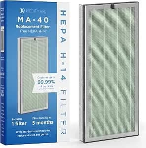 Medify Ma-40 Genuine Replacement Filter For Allergens, Smoke, Wildfires, Dust, Odors, Pollen, Pet Dander - 3 In 1 With Pre-Filter, Hepa And Activated Carbon For Removal To 0.3 Microns - 1-Pack