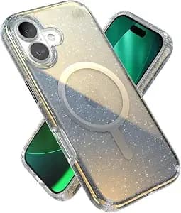 Speck Presidio Lux For Iphone 17 Case, Magsafe-Compatible, Slim Protective Case, Hyper Mirror Glitter/Silver Metallic