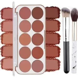 10 Color Blush Palette With 2 Brushes【Lightweight】【 Smooth 】【Long-Lasting】 Powder Blush For Cheeks Natural Buildable Blushes All Skin Types