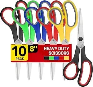 Burvagy 10 Pack 8" Scissors All Purpose, Heavy Duty Scissors For Office - Scissors Bulk Multipurpose Comfort-Grip Sharp Adult Office Scissors Set Sewing Fabric Stainless Steel Blades, Right/Left Hand